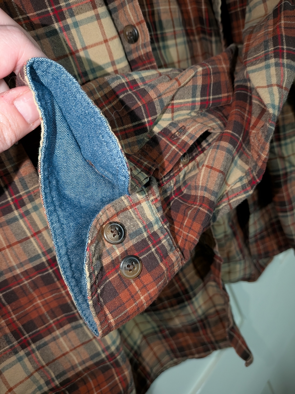 C. E. Schmidt Workwear Men's Plaid Flannel Button Down- Brown, Orange & Cream - Picture 3 of 7